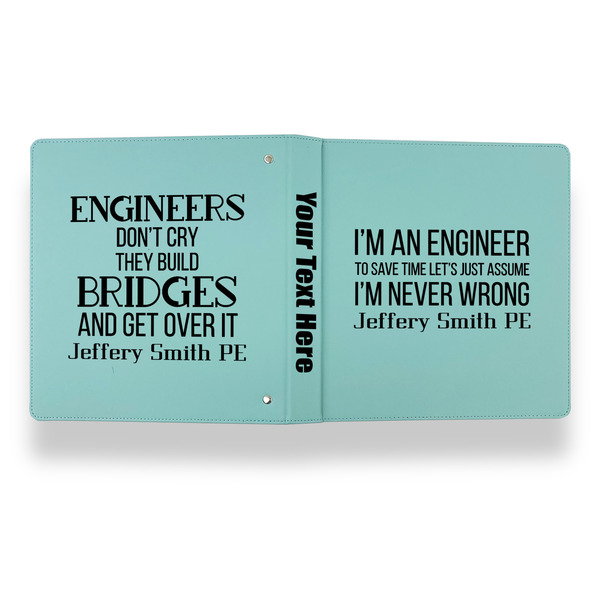 Engineer Quotes Leather Binder - 1" - Teal - Back Spine Front View
