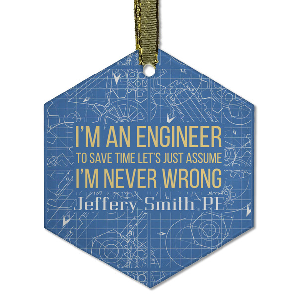 Custom Engineer Quotes Flat Glass Ornament - Hexagon w/ Name or Text