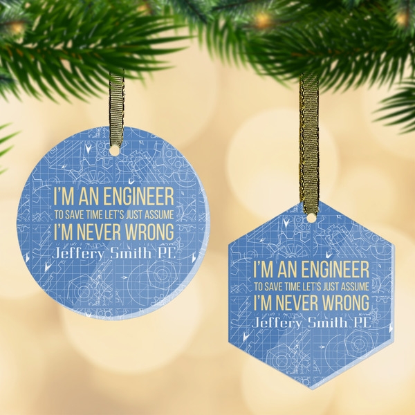 Custom Engineer Quotes Flat Glass Ornament w/ Name or Text