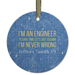 Engineer Quotes Flat Glass Ornament - Round w/ Name or Text