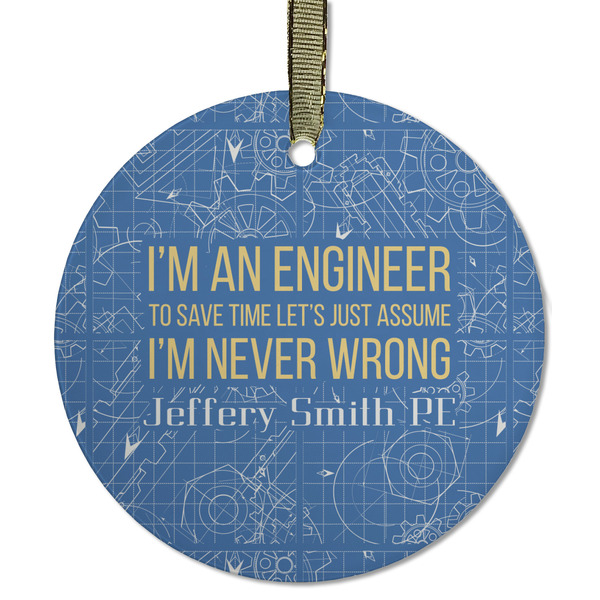 Custom Engineer Quotes Flat Glass Ornament - Round w/ Name or Text