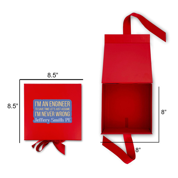 Engineer Quotes Gift Boxes with Magnetic Lid - Red - Open & Closed