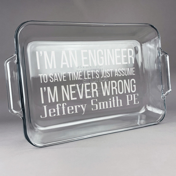 Custom Engineer Quotes Glass Baking Dish with Truefit Lid - 13in x 9in (Personalized)