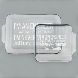 Engineer Quotes Set of Glass Baking & Cake Dish - 13in x 9in & 8in x 8in (Personalized)