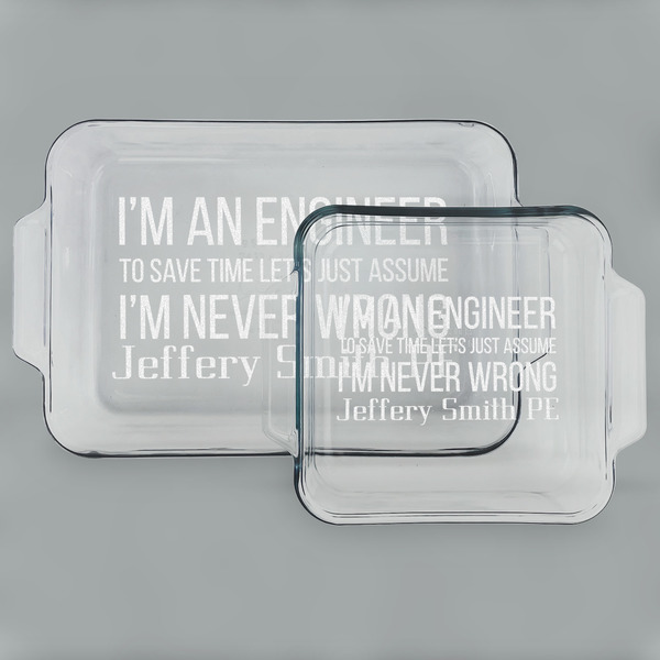 Custom Engineer Quotes Set of Glass Baking & Cake Dish - 13in x 9in & 8in x 8in (Personalized)