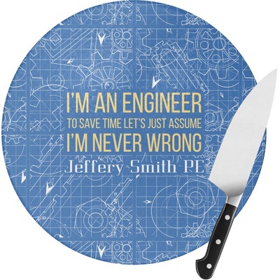 Engineer Quotes Round Glass Cutting Board (Personalized)