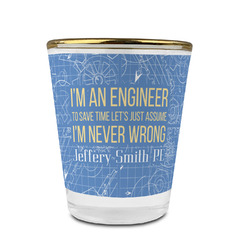 Engineer Quotes Glass Shot Glass - 1.5 oz - with Gold Rim - Set of 4 (Personalized)