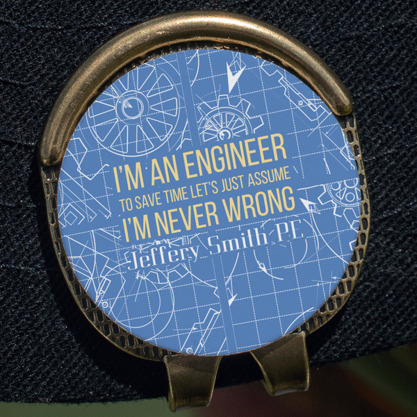 Engineer Quotes Golf Ball Marker Hat Clip - Gold - Close Up