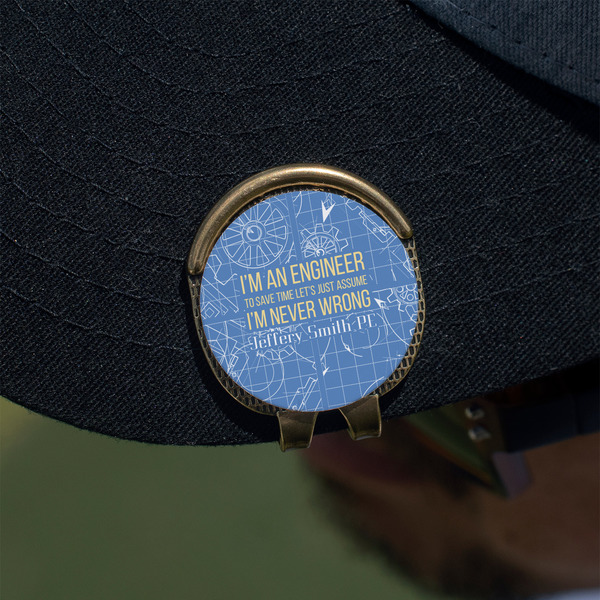 Engineer Quotes Golf Ball Marker Hat Clip - Gold - On Hat