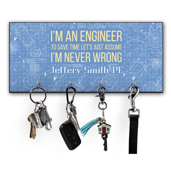 Custom Engineer Quotes Key Hanger w/ 4 Hooks w/ Name or Text