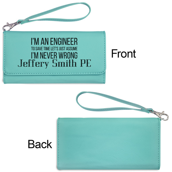 Engineer Quotes Ladies Wallets - Faux Leather - Teal - Front & Back View