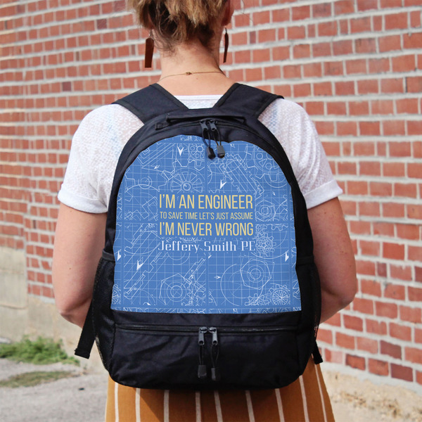Engineer Quotes Large Backpack - Black - On Back