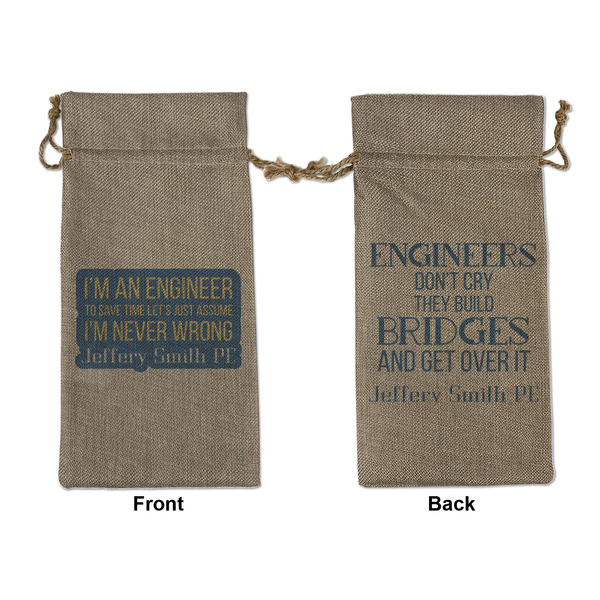 Custom Engineer Quotes Large Burlap Gift Bag - Front & Back (Personalized)