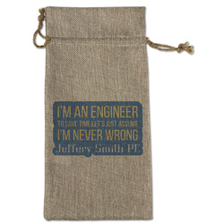 Engineer Quotes Large Burlap Gift Bag - Front