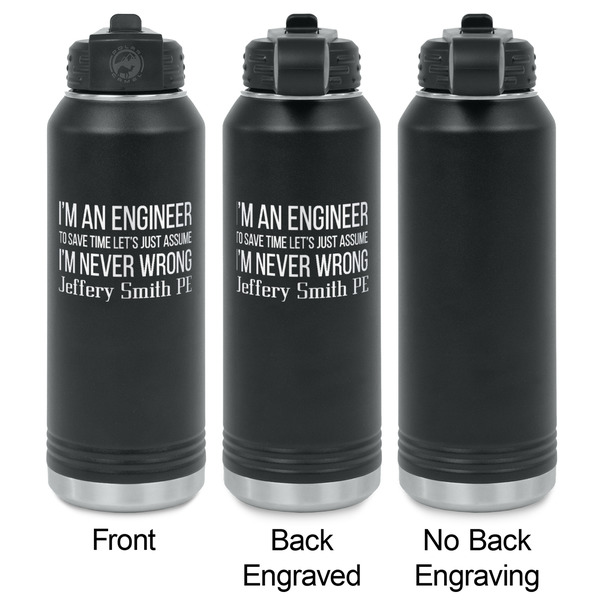 Engineer Quotes Laser Engraved Water Bottles - 2 Styles - Front & Back View
