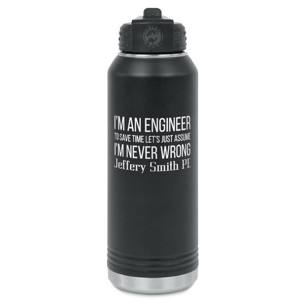 Custom Engineer Quotes Water Bottle - Laser Engraved - Front (Personalized)