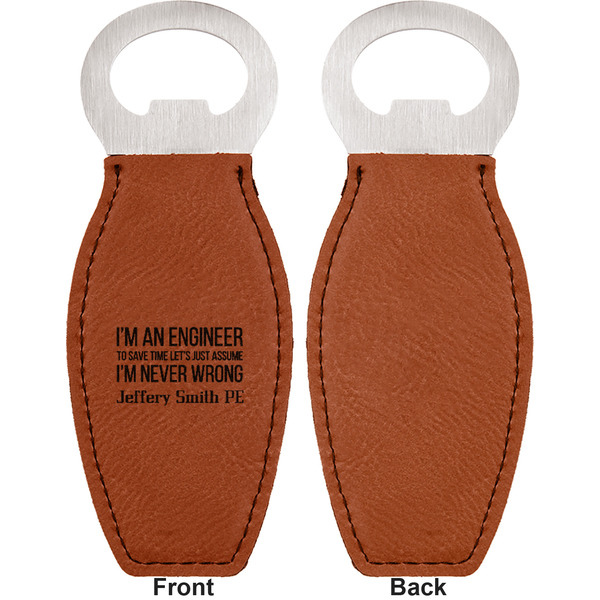 Engineer Quotes Leather Bar Bottle Opener - Front and Back (single sided)