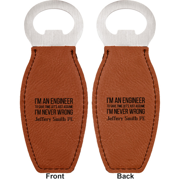 Engineer Quotes Leather Bar Bottle Opener - Front and Back
