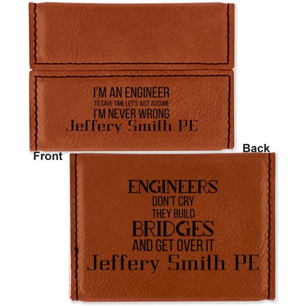 Engineer Quotes Leather Business Card Holder - Front Back