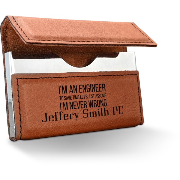 Custom Engineer Quotes Leatherette Business Card Holder - Single Sided (Personalized)