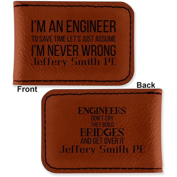 Engineer Quotes Leatherette Magnetic Money Clip - Front and Back