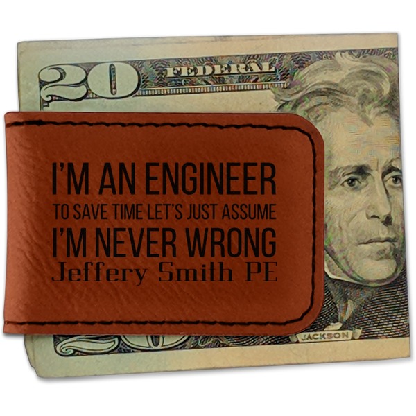Custom Engineer Quotes Leatherette Magnetic Money Clip - Single Sided (Personalized)