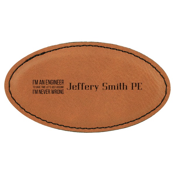 Custom Engineer Quotes Leatherette Oval Name Badge with Magnet (Personalized)