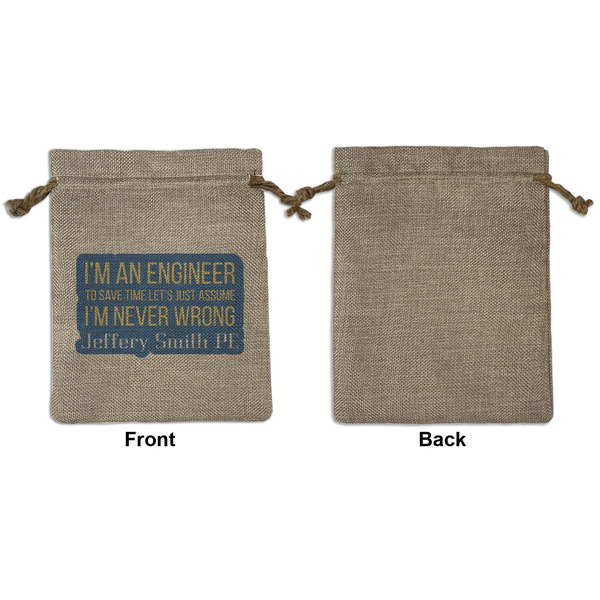 Engineer Quotes Medium Burlap Gift Bag - Front Approval
