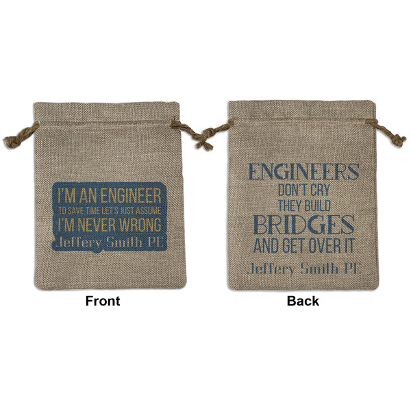 Custom Engineer Quotes Medium Burlap Gift Bag - Front & Back (Personalized)