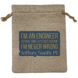 Engineer Quotes Medium Burlap Gift Bag - Front