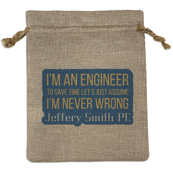 Custom Engineer Quotes Medium Burlap Gift Bag - Front