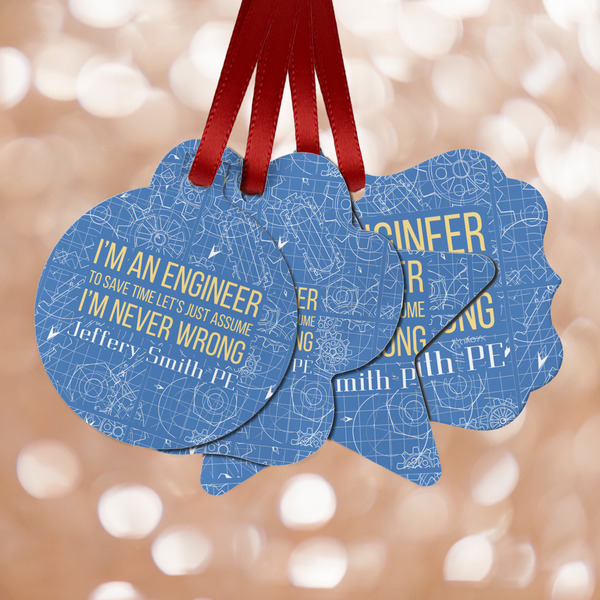 Custom Engineer Quotes Metal Ornaments - Double Sided w/ Name or Text