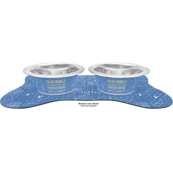 Engineer Quotes Metal Pet Bowls - On Dog Bone Shaped Mat