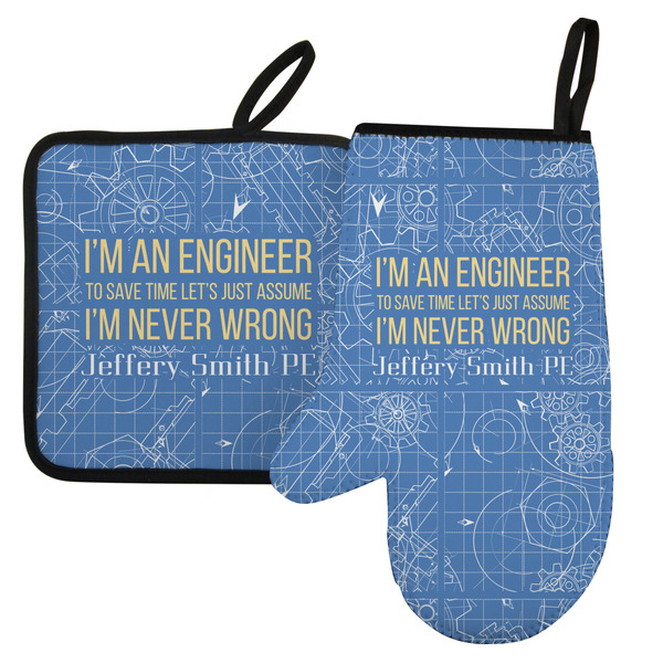 Custom Engineer Quotes Left Oven Mitt & Pot Holder Set w/ Name or Text