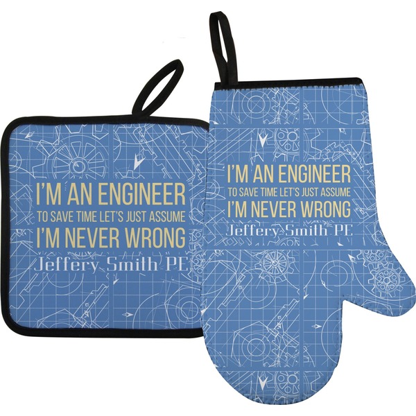 Custom Engineer Quotes Right Oven Mitt & Pot Holder Set w/ Name or Text