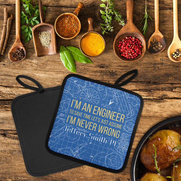 Engineer Quotes Neoprene Pot Holder - Set of 2  LIFESTYLE (Flatlay)