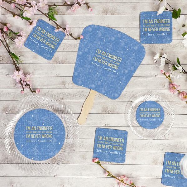 Engineer Quotes Party Supplies Combination Image - All items - Plates, Coasters, Fans