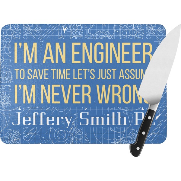 Custom Engineer Quotes Rectangular Glass Cutting Board - Large - 15.25"x11.25" w/ Name or Text