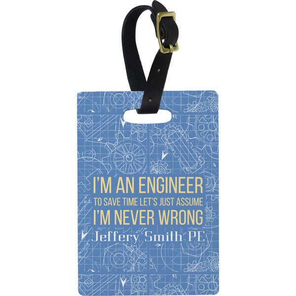 Custom Engineer Quotes Plastic Luggage Tag - Rectangular w/ Name or Text