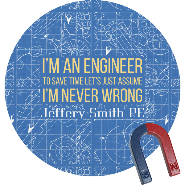 Custom Engineer Quotes Round Fridge Magnet (Personalized)