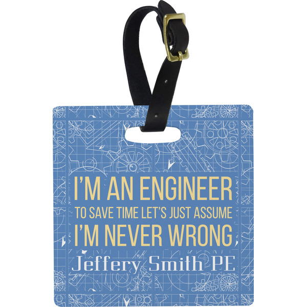 Custom Engineer Quotes Plastic Luggage Tag - Square w/ Name or Text