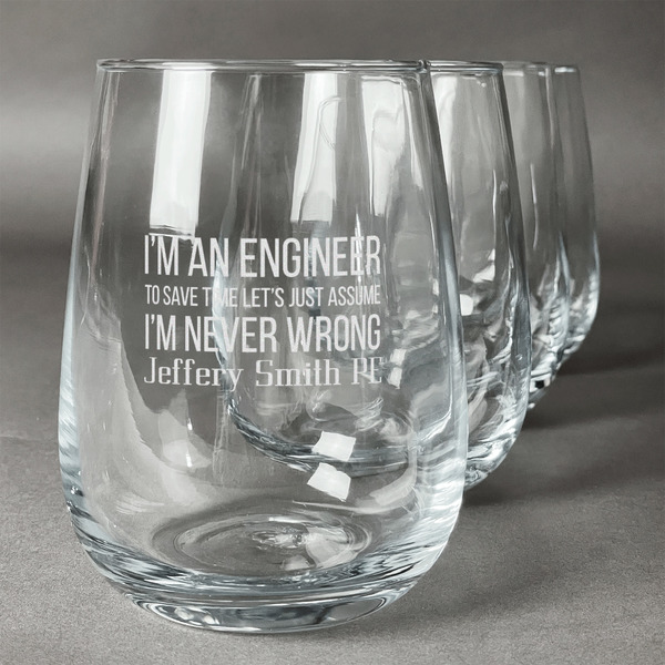 Custom Engineer Quotes Stemless Wine Glasses (Set of 4) (Personalized)