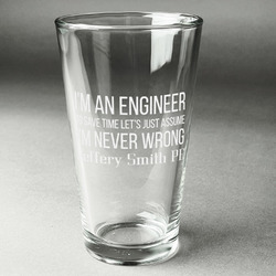 Engineer Quotes Pint Glass - Engraved (Personalized)