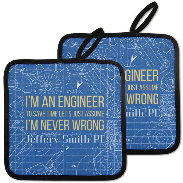 Custom Engineer Quotes Pot Holders - Set of 2 w/ Name or Text