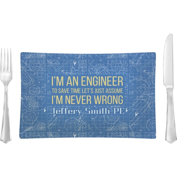 Custom Engineer Quotes Rectangular Glass Lunch / Dinner Plate - Single or Set (Personalized)