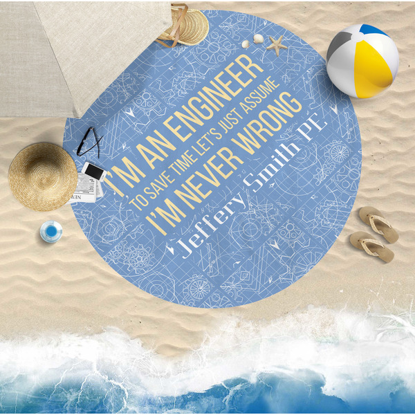 Engineer Quotes Round Beach Towel Lifestyle