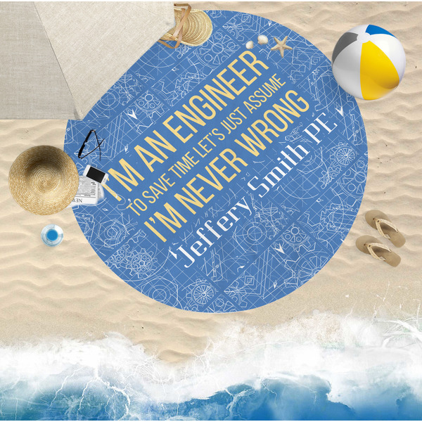 Engineer Quotes Round Beach Towel Lifestyle