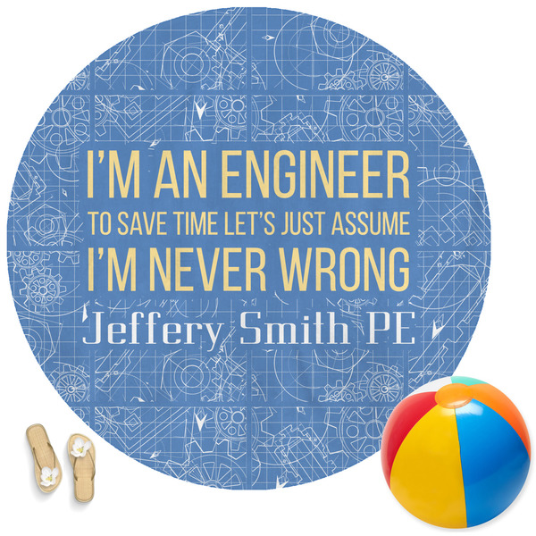 Custom Engineer Quotes Round Beach Towel (Personalized)