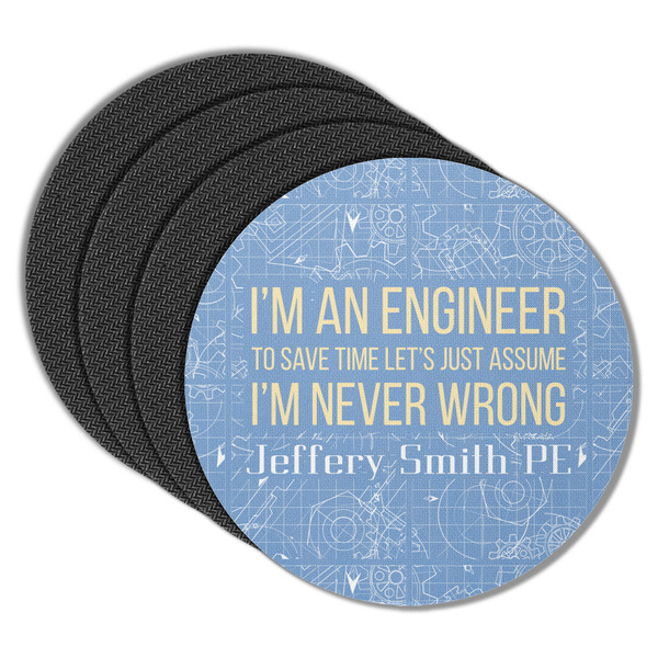 Custom Engineer Quotes Round Rubber Backed Coasters - Set of 4 (Personalized)