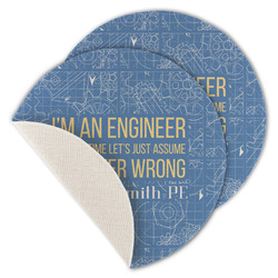 Engineer Quotes Round Linen Placemat - Single Sided - Set of 4 (Personalized)
